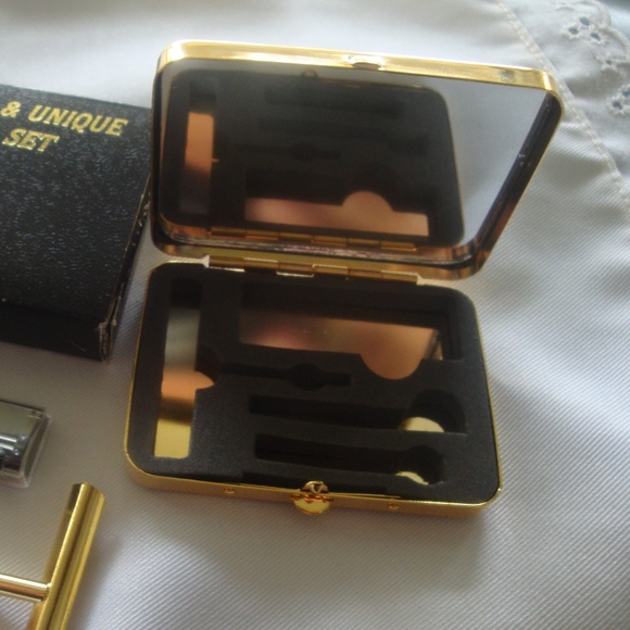 Travel Gold Plated Shaver Razor w Compact & Mirror  NEW - Picture 5 of 10